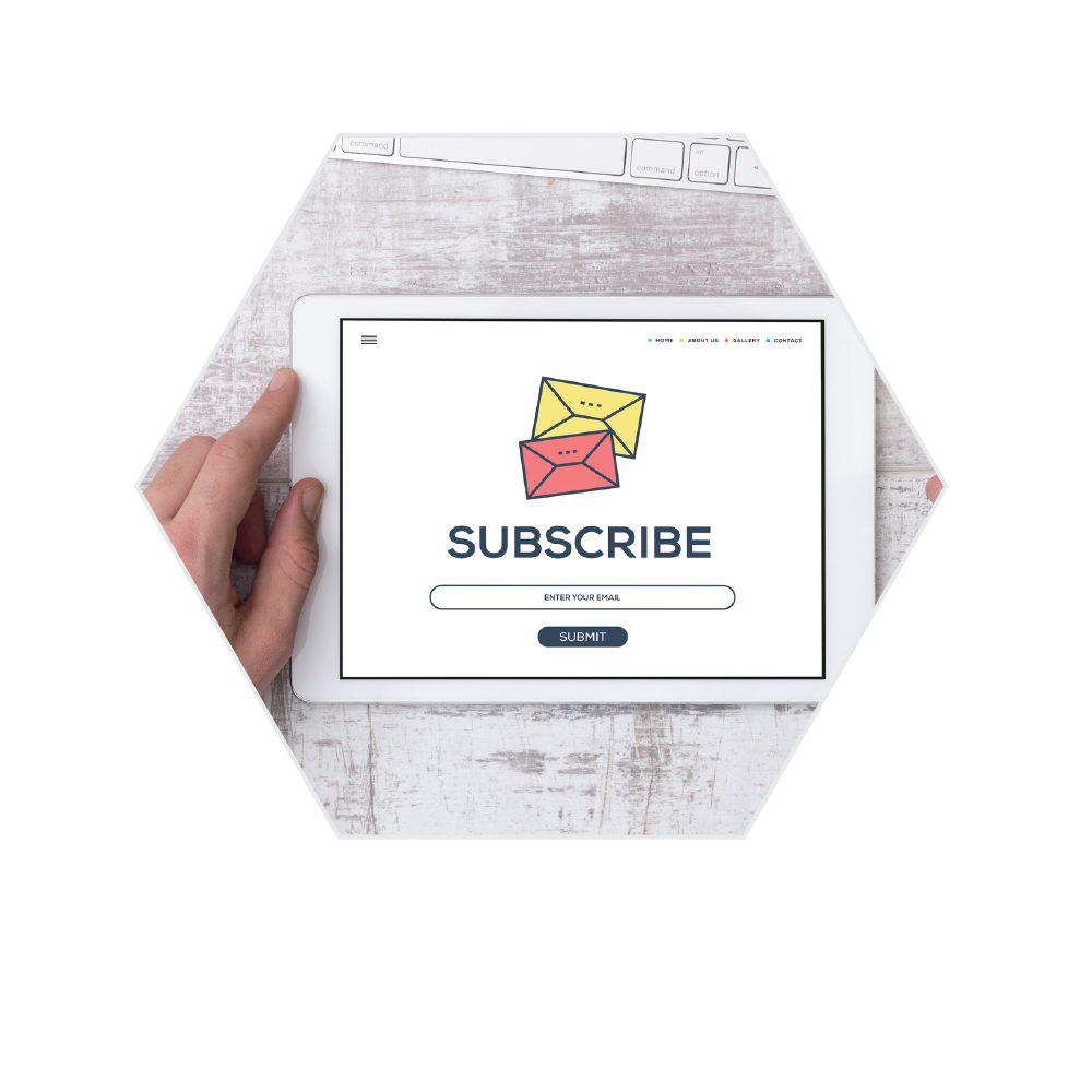 Computer tablet with a subscribe button for email marketing