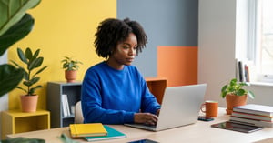 Woman Working on Laptop at Desk